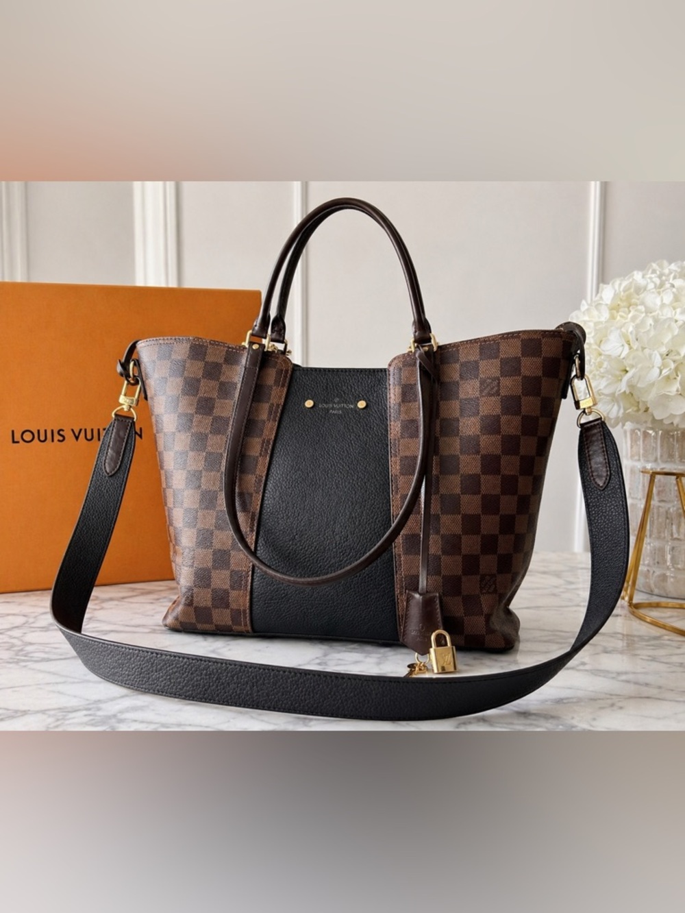 Louis Vuitton Tuileries Hobo Damier Ebene Leather Tote Bag